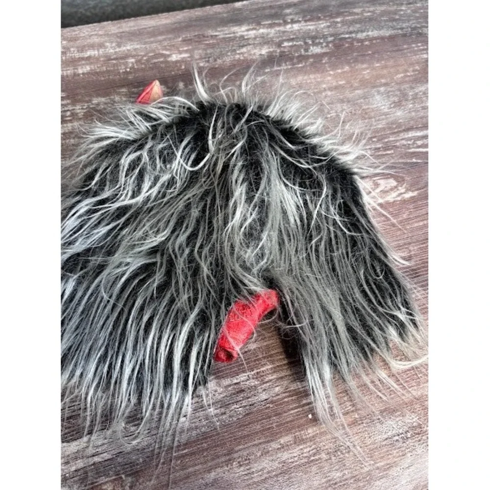 Vintage Red Devil Mask Furry‎ Horned Halloween Costume Party Prop Evil